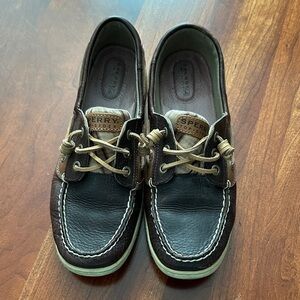 Sperry women’s Dark Brown and Tan top Sider Boat Shoes